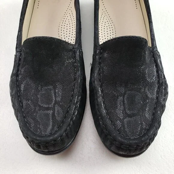 SAS Simplify Embossed Snake Loafer Womens 7.5 Black Leather Slip On Flat Shoe - Picture 3 of 11